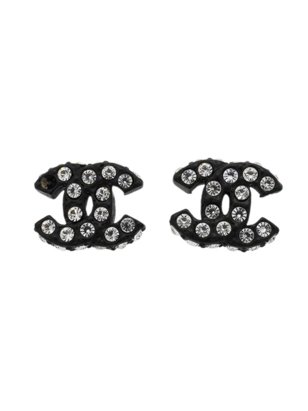 Chanel Earrings CC Logo Plastic Metal Rhinestone Silver Black
